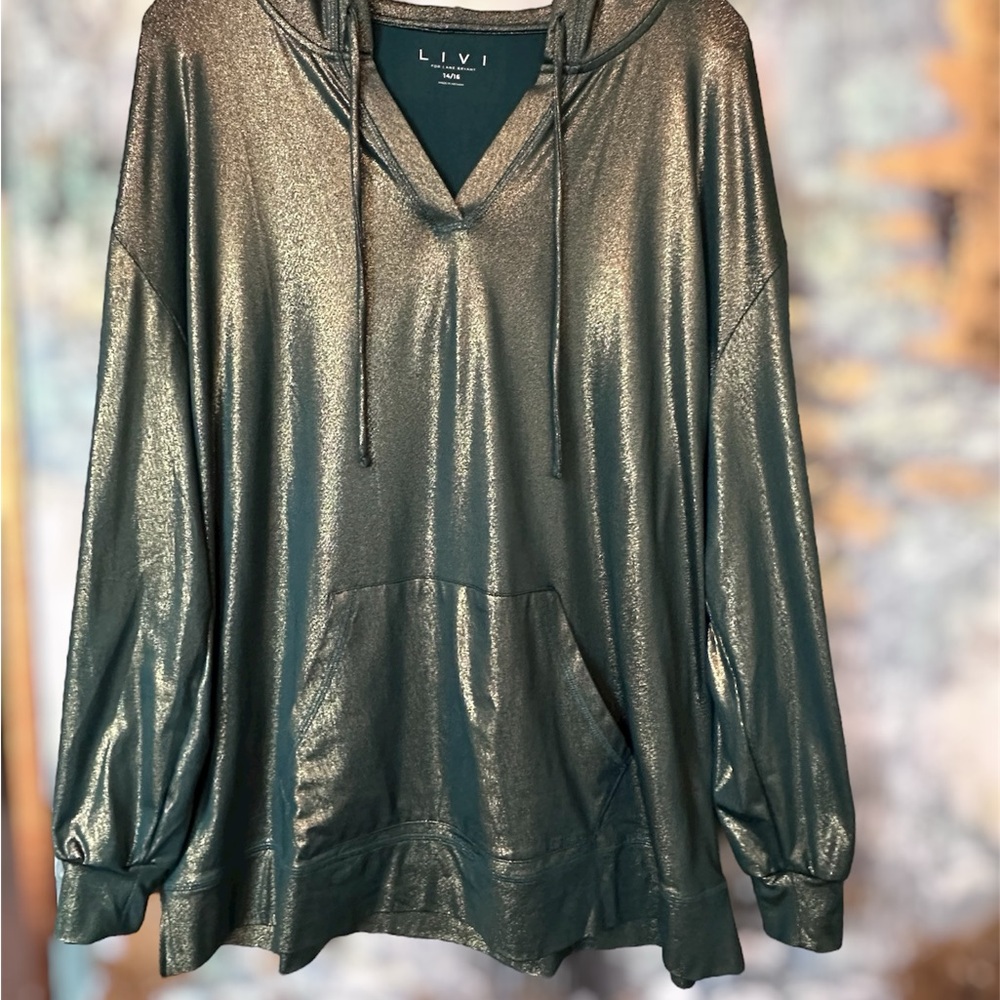 Lane Bryant LIVI Green w/ Gold Shimmer Hoodie| Size 14/16